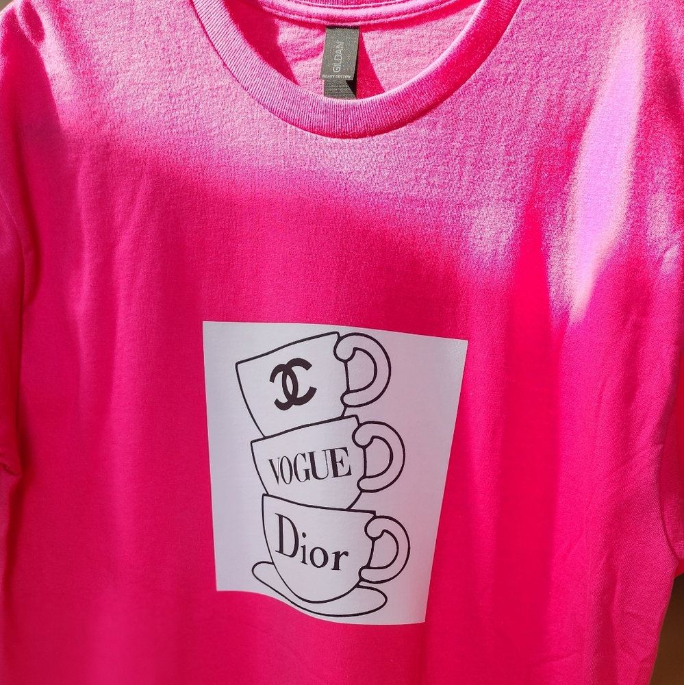 Pink Graphic Tee with Designer Logos